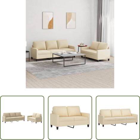 Divano a 3 posti -  Set di Divani 2 pz con Cuscini Crema in Tessuto