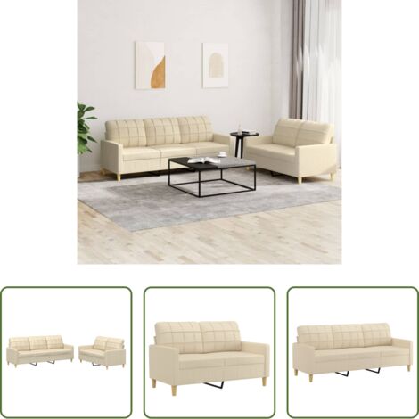 Divano a 3 posti -  Set di Divani 2 pz con Cuscini Crema in Tessuto