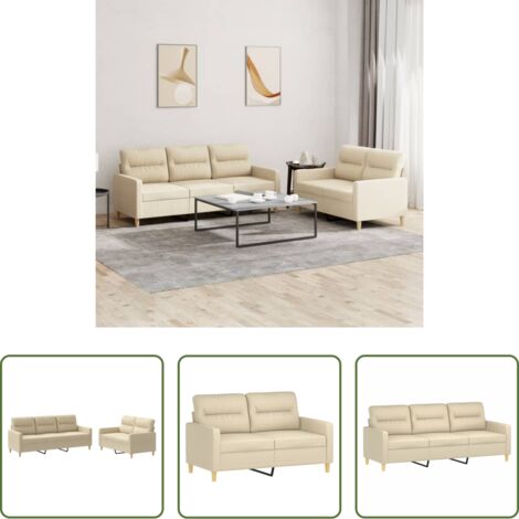 Divano a 3 posti -  Set di Divani 2 pz con Cuscini Crema in Tessuto