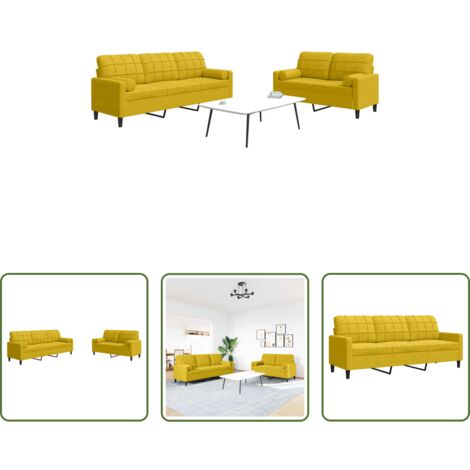 Divano a 3 posti -  Set di Divani 2 pz con Cuscini e Rinforzi Giallo in Velluto