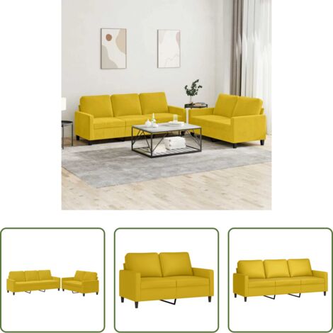 Divano a 3 posti -  Set di Divani 2 pz con Cuscini giallo in Velluto