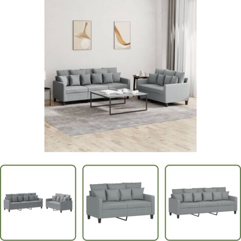 Divano a 3 posti -  Set di Divani 2 pz con Cuscini Grigio Chiaro in Tessuto