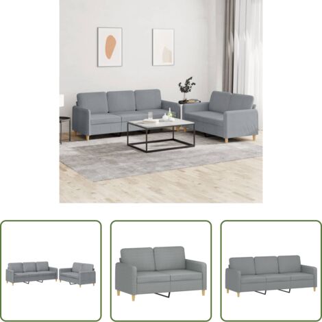 Divano a 3 posti -  Set di Divani 2 pz con Cuscini Grigio Chiaro in Tessuto