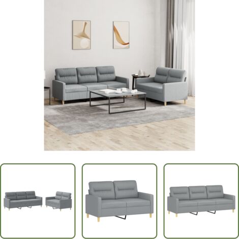 Divano a 3 posti -  Set di Divani 2 pz con Cuscini Grigio Chiaro in Tessuto
