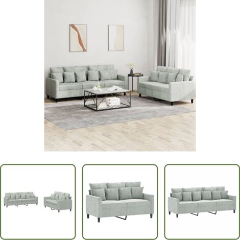 Divano a 3 posti -  Set di Divani 2 pz con Cuscini Grigio Chiaro in Velluto