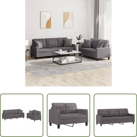 Divano a 3 posti -  Set di Divani 2 pz con Cuscini Grigio in Similpelle