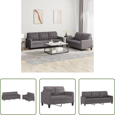 Divano a 3 posti -  Set di Divani 2 pz con Cuscini Grigio in Similpelle