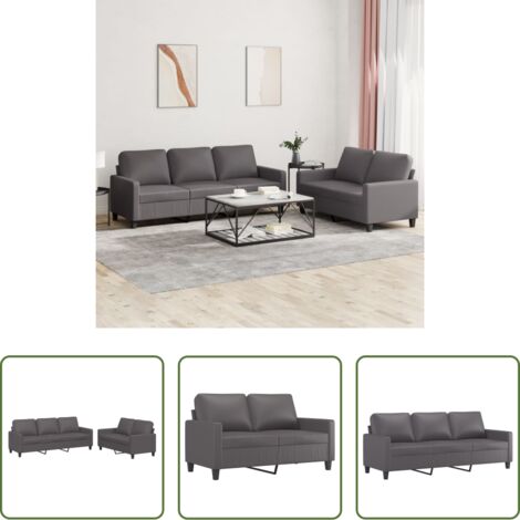 Divano a 3 posti -  Set di Divani 2 pz con Cuscini Grigio in Similpelle