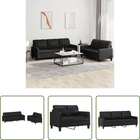 Divano a 3 posti -  Set di Divani 2 pz con Cuscini Nero in Similpelle