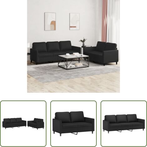 Divano a 3 posti -  Set di Divani 2 pz con Cuscini Nero in Similpelle