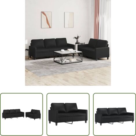 Divano a 3 posti -  Set di Divani 2 pz con Cuscini Nero in Similpelle