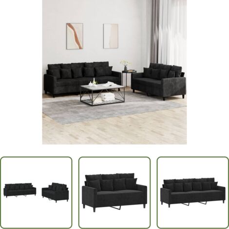 Divano a 3 posti -  Set di Divani 2 pz con Cuscini Nero in Velluto