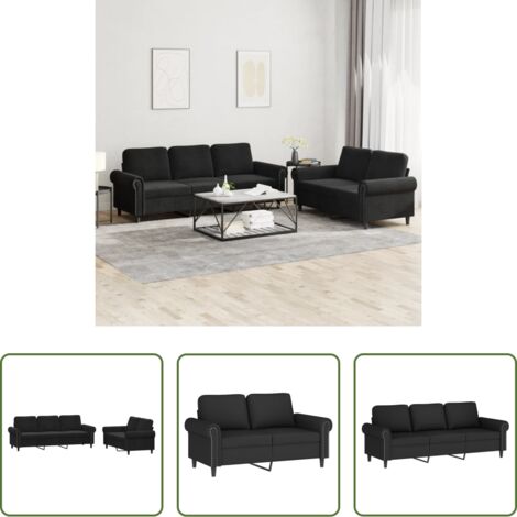 Divano a 3 posti -  Set di Divani 2 pz con Cuscini Nero in Velluto