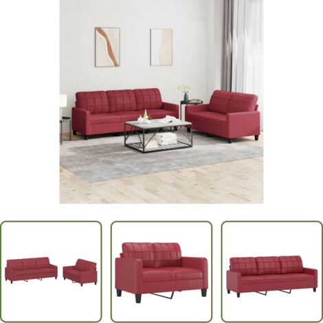 Divano a 3 posti -  Set di Divani 2 pz con Cuscini Rosso Vino in Similpelle