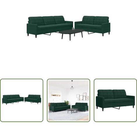 Divano a 3 posti -  Set di Divani 2 pz con Cuscini Verde scuro in Velluto