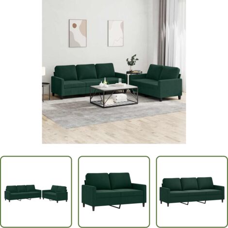 Divano a 3 posti -  Set di Divani 2 pz con Cuscini Verde scuro in Velluto