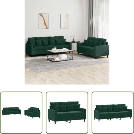 Divano a 3 posti -  Set di Divani 2 pz con Cuscini Verde scuro in Velluto