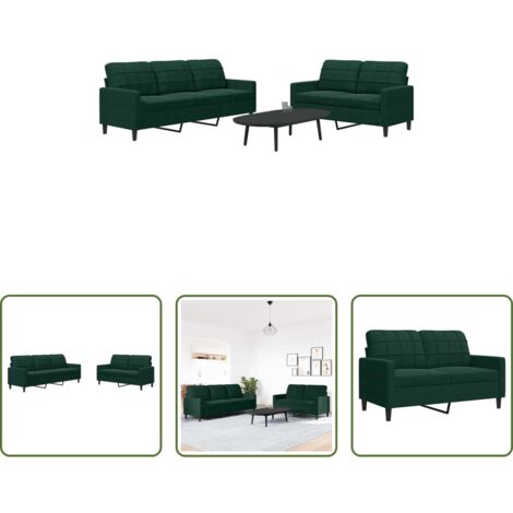 Divano a 3 posti -  Set di Divani 2 pz con Cuscini Verde scuro in Velluto