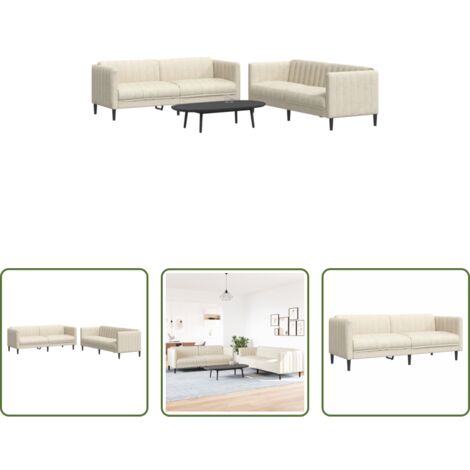 Divano a 3 posti -  Set di Divani 2 pz Crema in Tessuto