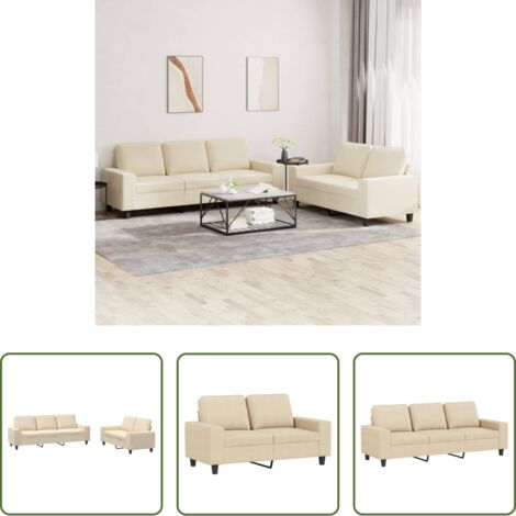 Divano a 3 posti -  Set di Divani 2 pz Crema in Tessuto
