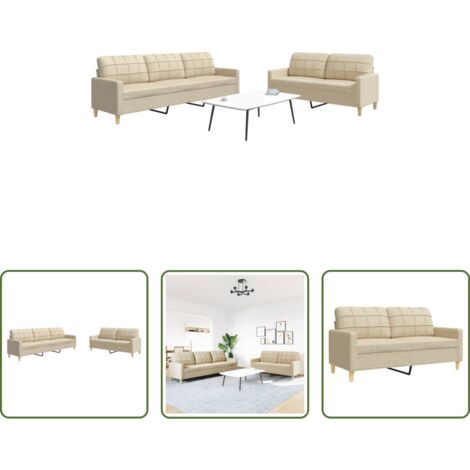 Divano a 3 posti -  Set di Divani 2 pz Crema in Tessuto