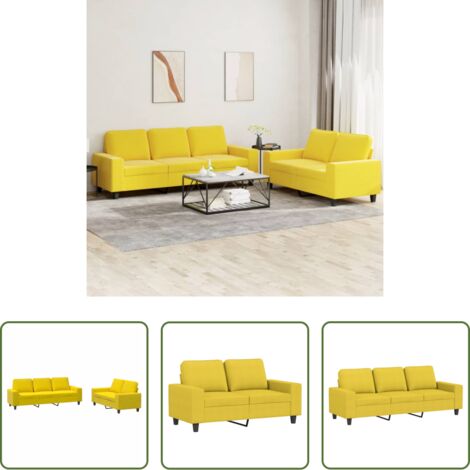 Divano a 3 posti -  Set di Divani 2 pz Giallo Chiaro in Tessuto