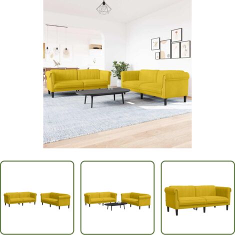Divano a 3 posti -  Set di Divani 2 pz Giallo in Velluto
