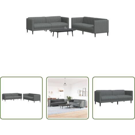 Divano a 3 posti -  Set di Divani 2 pz Grigio Scuro in Tessuto