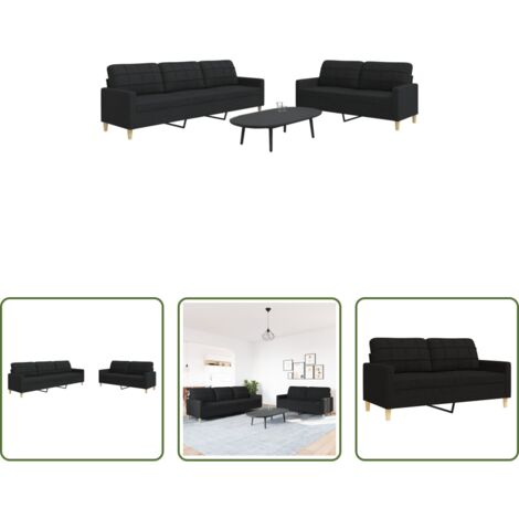 Divano a 3 posti -  Set di Divani 2 pz Nero in Tessuto