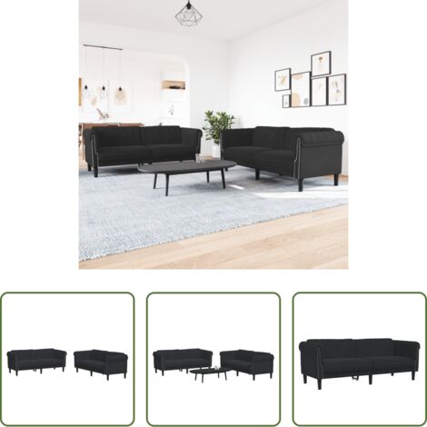 Divano a 3 posti -  Set di Divani 2 pz Nero in Velluto