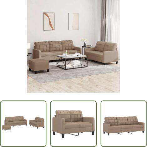 Divano a 3 posti -  Set di Divani 3 pz con Cuscini cappuccino in Similpelle