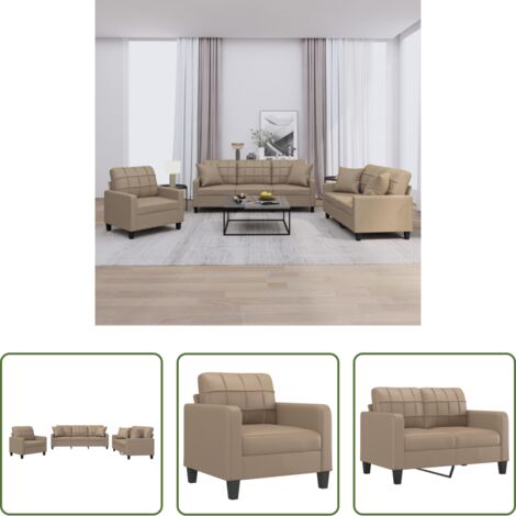 Divano a 3 posti -  Set di Divani 3 pz con Cuscini Cappuccino in Similpelle