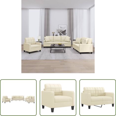 Divano a 3 posti -  Set di Divani 3 pz con Cuscini Crema in Similpelle