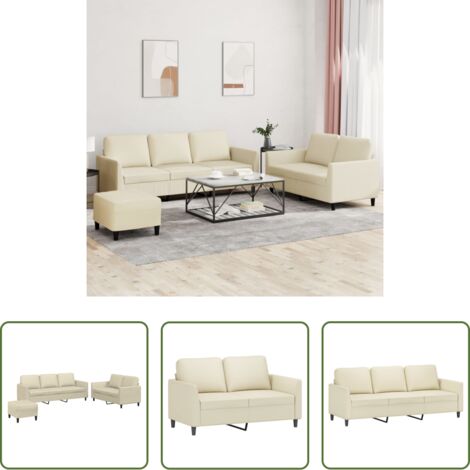 Divano a 3 posti -  Set di Divani 3 pz con Cuscini crema in Similpelle