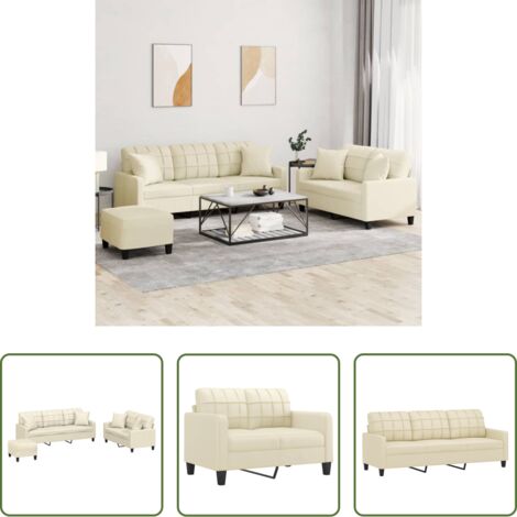 Divano a 3 posti -  Set di Divani 3 pz con Cuscini Crema in Similpelle