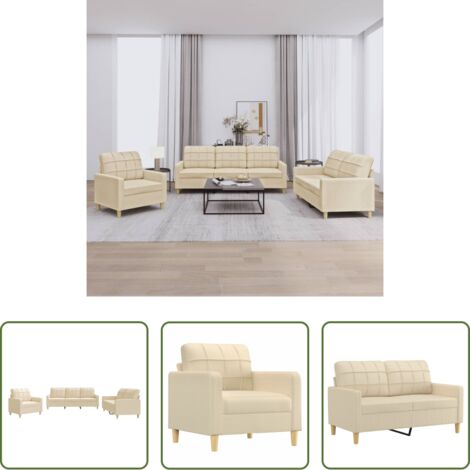 Divano a 3 posti - Set di Divani 3 pz con Cuscini Crema in Tessuto