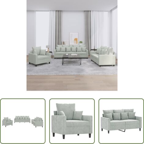 Divano a 3 posti -  Set di Divani 3 pz con Cuscini Grigio Chiaro in Velluto