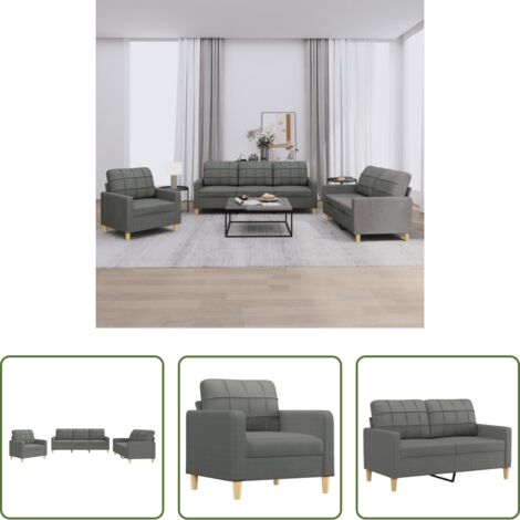 Divano a 3 posti -  Set di Divani 3 pz con Cuscini Grigio Scuro in Tessuto