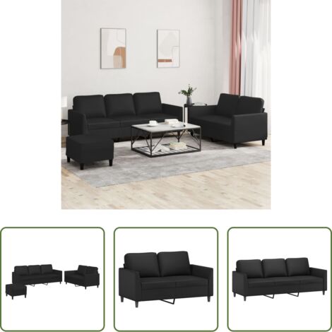 Divano a 3 posti -  Set di Divani 3 pz con Cuscini Nero in Similpelle