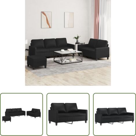 Divano a 3 posti -  Set di Divani 3 pz con Cuscini Nero in Similpelle