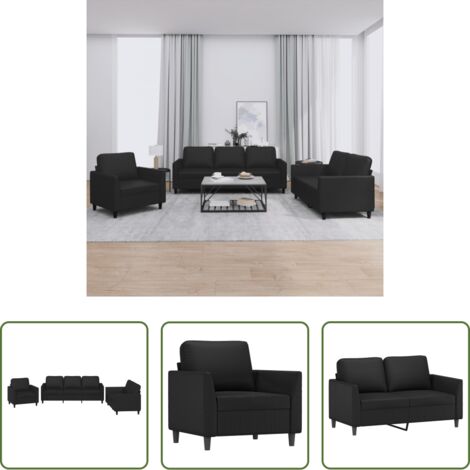 Divano a 3 posti -  Set di Divani 3 pz con Cuscini Nero in Similpelle