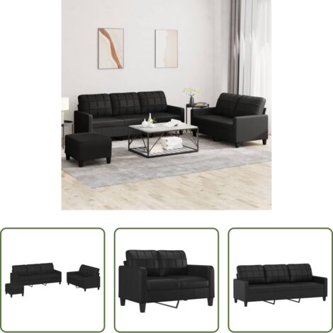 Divano a 3 posti -  Set di Divani 3 pz con Cuscini Nero in Similpelle