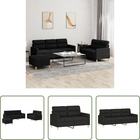 Divano a 3 posti -  Set di Divani 3 pz con Cuscini Nero in Tessuto