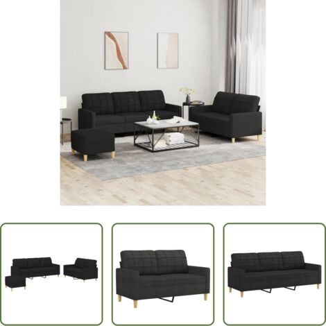 Divano a 3 posti -  Set di Divani 3 pz con Cuscini Nero in Tessuto