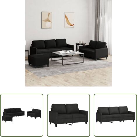 Divano a 3 posti -  Set di Divani 3 pz con Cuscini Nero in Tessuto