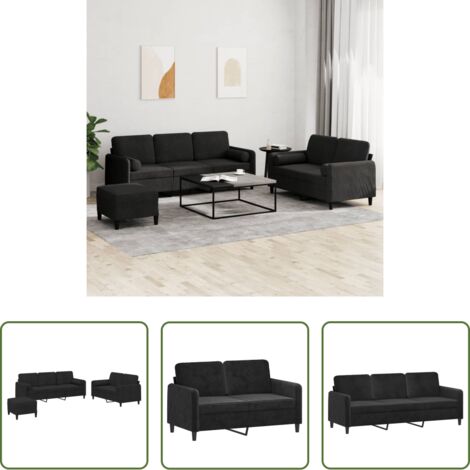 Divano a 3 posti -  Set di Divani 3 pz con Cuscini Nero in Velluto