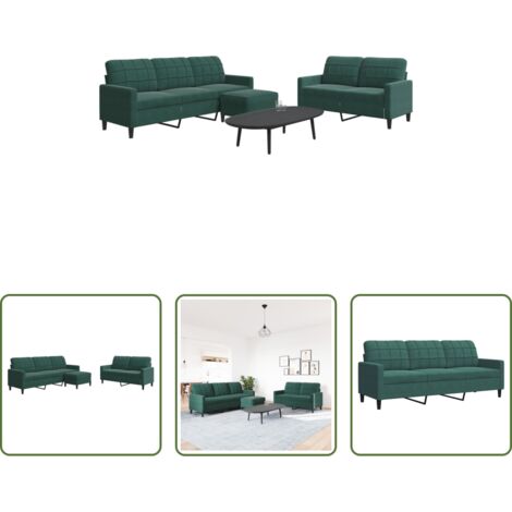 Divano a 3 posti -  Set di Divani 3 pz con Cuscini Verde scuro in Velluto