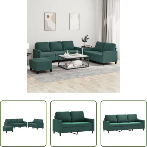 Divano a 3 posti -  Set di Divani 3 pz con Cuscini Verde scuro in Velluto