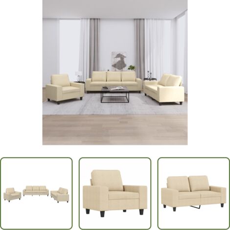 Divano a 3 posti - Set di Divani 3 pz Crema in Tessuto