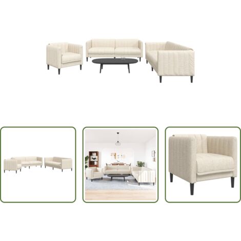 Divano a 3 posti - Set di Divani 3 pz Crema in Tessuto